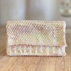 Vintage Handmade Sequin Clutch Purse Evening Bag Beaded Tassel Party Wedding